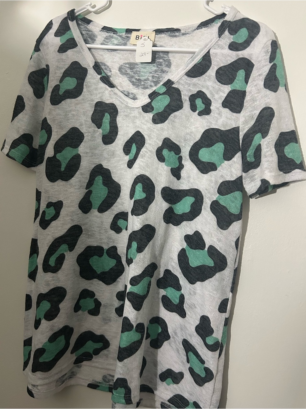 BiBi Mint & Black Leopard Print V-Neck Top